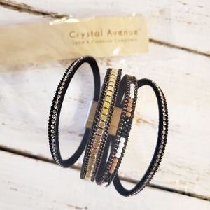 Magnetic Bracelet VeganLeather Beaded w/ Rhinestones and Champagne Gold Hardware